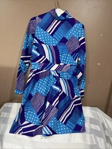70s Vintage Retro Cirette California Mini Dress Purple Blue polkadotted - Picture 1 of 4