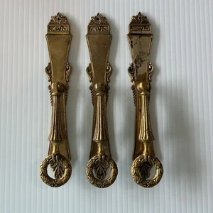 Vintage Ornate Brass Door Hardware Backplate With Handle For Cabinet - Picture 1 of 10