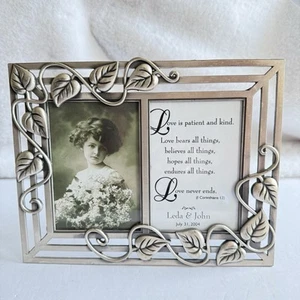 Vintage Stil Efeu Blatt Rebe Zinn Metall Bilderrahmen hält 2 3,5 x 5" Fotos - Bild 1 von 6