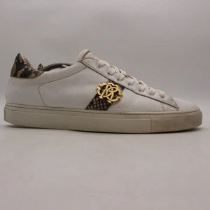 Sneakers basse Roberto Cavalli pelle serpente uomo EU 44 bianco oro logo RC - Foto 1 di 12