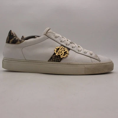 Zapatillas bajas Roberto Cavalli de cuero serpiente para hombre EU 44 oro blanco logotipo RC Foto 1 de 4