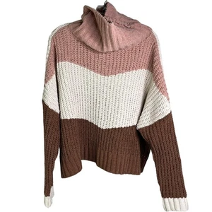 POL Sweater Womens Medium Canyon Rose Color Block Oversized Chenille Turtleneck - Picture 1 of 7