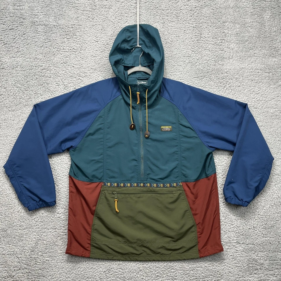 LL Bean Jacket Mens XL Colorblock Aztec Hooded Nylon Pullover Anorak Windbreaker - Image 1 of 4