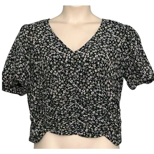 Top da donna vintage Y2K A Byer XL nero Ditsy floreale increspato aderente crop Dark Cottage - Foto 1 di 10