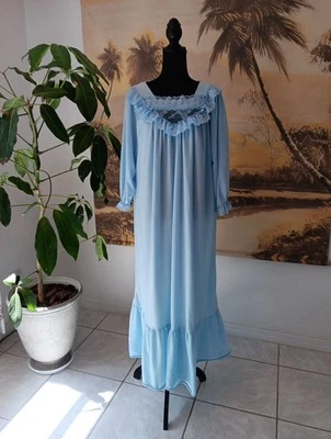 Vtg Taryn Alexander Long Nightgown Blue, Ruffles, Lace, Size 46, Cottagecore USA - Image 1 of 4