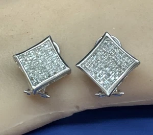 Impresionantes pendientes perforados Estate de oro blanco de 14 k con pavé de diamantes 💗7,3 gramos - Imagen 1 de 7