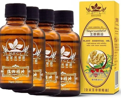 BOOLINK 4 Pack Ginger Essential Oils for Lymphatic Drainage & Muscle Relief