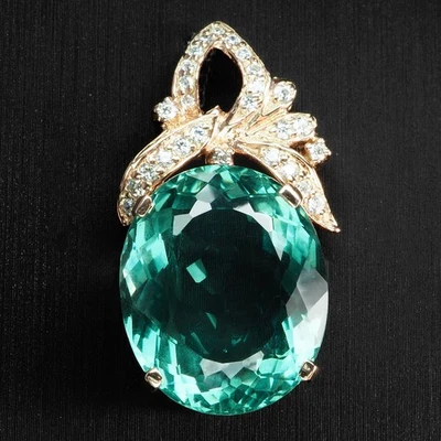 Glamorous Teal Green Tourmaline 18.15Ct 925 Sterling Silver Rose Gold Pendants - Image 1 of 4