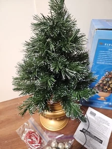 Vintage Glasfaser Weihnachtsbaum Gold Sockel 24"H Grün Multicolor LED mit Weihnachtsbeleuchtung - Bild 1 von 7