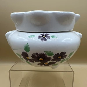 Vntg 2 Piece African Violet Pot White Background with Purple Violets/Leaves... - Picture 1 of 11