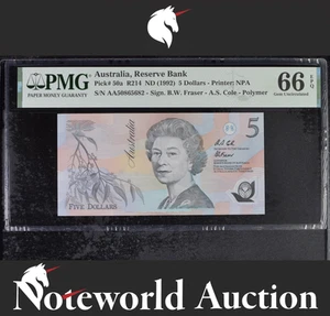 Australia 5 Dollars ND (1992) P 50a Polymer First Prefix AA UNC PMG 66 EPQ - Picture 1 of 4