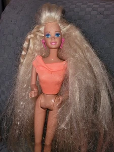 Vintage Mattel 1990er Totally Hair blonde Barbie Puppe 80s rosa Ohrringe TLC  - Bild 1 von 8