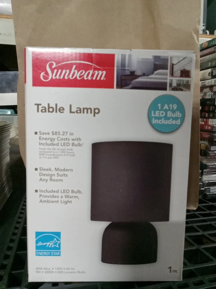 全新 Sunbeam 现代黑色台灯 含节能 LED 灯泡! — 第 1/1 张图片