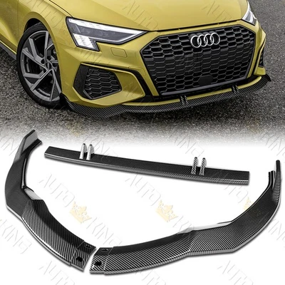 FIT 2022-2024 AUDI A3 S3 SEDAN CARBON PAINTED FRONT BUMPER SPLITER SPOILER LIP - Image 1 of 4