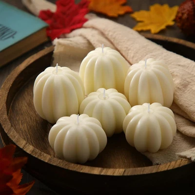 6 Pieces Thanksgiving Pumpkin Shaped Candle Fall White Scented Tealight Candles - Image 1 of 4