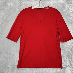 Lafayette 148 Shirt Womens Large Red V Neck Elbow Sleeve Stretch Cotton Top - Picture 1 of 10