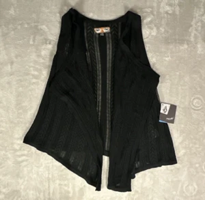 Volcom Cardigan Sweater Vest Womens Extra Small Black Open Knit Crochet - Picture 1 of 14