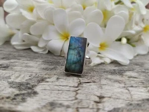 Fantastic Labradorite Gemstone 925 Sterling Silver Handmade Ring All Size FL-12 - Picture 1 of 4
