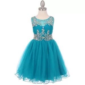 TEAL Size 14 Flower Girl Dress Birthday Bridesmaid Recital Graduation Party Prom - Picture 1 of 5