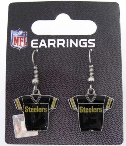 Pittsburgh Steelers NFL Football Dangle Earrings Black Jersey with Gold Steelers Cover