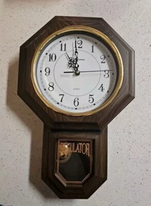 Timekeeper Faux Walnut, Pendulum Wall Clock, 17.5" x 11.25", Works Perfectly - Picture 1 of 4