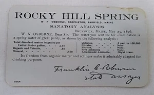Tarjeta comercial victoriana vintage de 1896 Rocky Hill Spring Water W.N.Osborne Maine - Imagen 1 de 3
