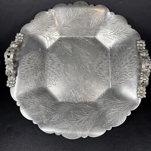 Vintage Forman Family Press Aluminum Chrysanthemum Flower Tray w/ Handle 11.75” - Picture 1 of 5