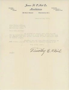 The King of the Sandlots - Timothy O'Neil Signed Letter & Autograph - Picture 1 of 2