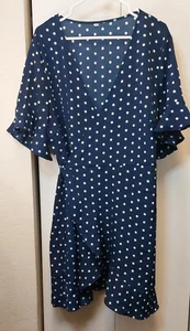 Navy and White Polka-dot Wrap Dress Size 4X Date Office Preppy Party Girly Retro - Picture 1 of 11