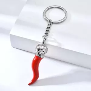 portachiavi Auto Cornetto Peperoncino in Metallo Smaltato Rosso Portafortuna - Imagen 1 de 5