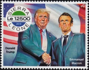 G7 2019 Biarritz USA & France President DONALD TRUMP & EMMANUEL MACRON Stamp - Picture 1 of 1