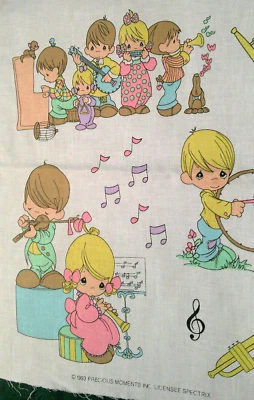 FABRIC Precious Moments "Let's Make Music" 15" x 17" Vintage 1993 $2.25 - Image 1 of 4