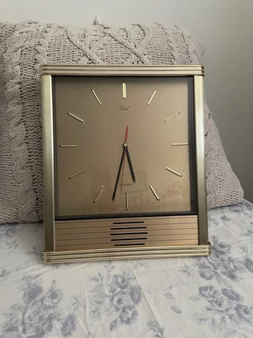 VTG 70's 80's Retro Quartz Japan Wall Clock, Gold Plastic/Metal, WORKS Cover