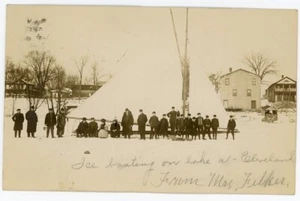 Navegación sobre hielo RPPC NY Cleveland 1909 condado de Oswego - Imagen 1 de 2