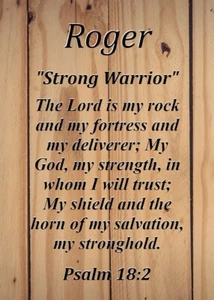Roger ""Strong Warrior"" carta di significato nome ricordo con versetto biblico - Foto 1 di 1