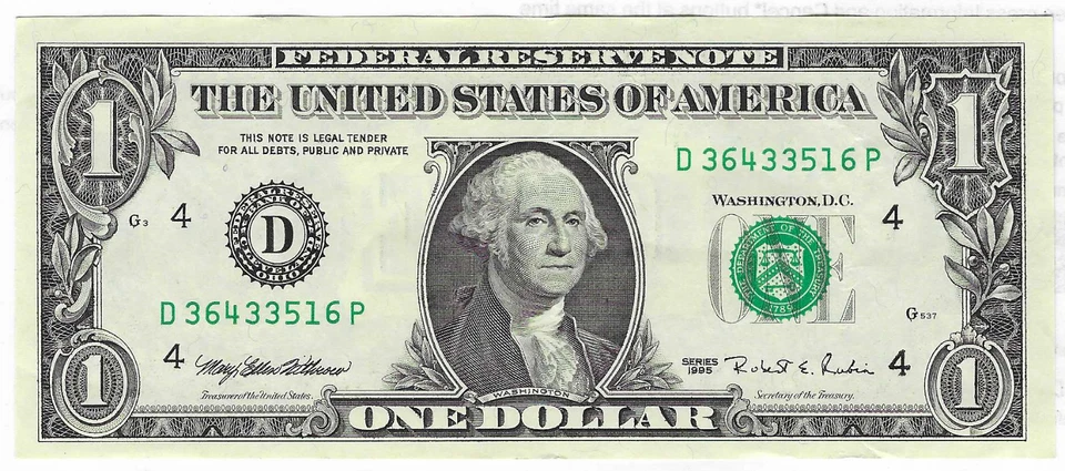 Nice Clean Series 1995 bill from D-P block, very hard to find! D36433516P - Image 1 of 1