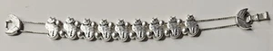 Vintage Silver Toned Pewter Double Slide Bracelet 9 Cats & 2 Moons Clasp Closure - Picture 1 of 24
