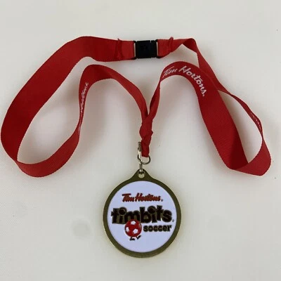 Tim Hortons Timbits Soccer 2 3/8" Medal Medallion with Red Break Away Lanyard Foto 1 de 4