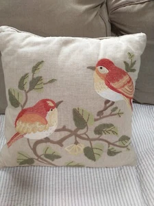 Pier 1 Embroidered Birds Throw Pillow Tan Background 17x17 919 - Picture 1 of 7