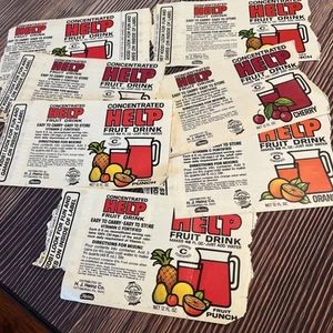 Lot Of 7 Vintage Concentrated Help Fruit Drink Labels - Picture 1 of 4