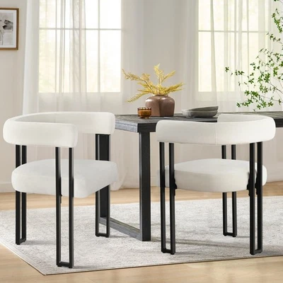 Conjunto de 2 cadeiras de jantar modernas de linho com assento acolchoado pernas de metal preto - Imagem 1 de 4