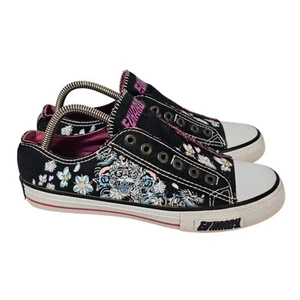 Women's Vintage Ed Hardy Low Top Black Sneakers Sz US 8 Y2k Tiger Dragon Flower - Picture 1 of 12