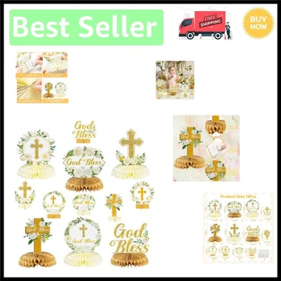 Centros de mesa florales de panal de oro blanco de 12 piezas - decoración de bautizo y baby shower Foto 1 de 4