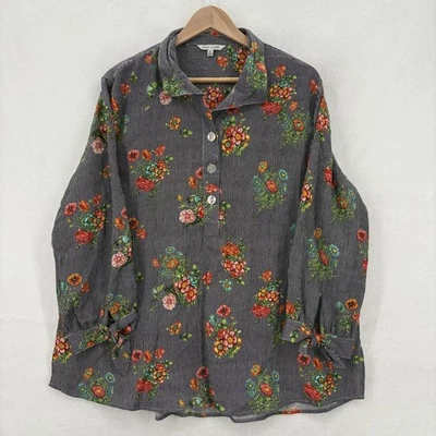 Camisa John Mark Mujer XL Negra Blanca Rayas Floral Túnica Botón Delantero Boho Foto 1 de 4