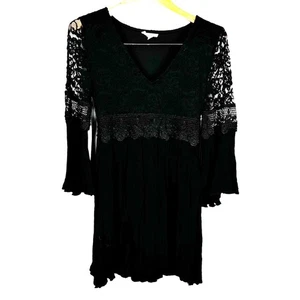 Staffelei schwarz Spitze Langarm A-Linie V-Ausschnitt Minikleid Small Whimsygoth Y2K Emo - Bild 1 von 8