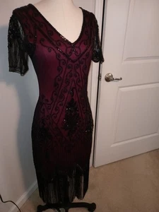 Babeyon Sequin Beaded Fringed Flapper Cocktail Stage Sz XS Short Sleeves  - Picture 1 of 12