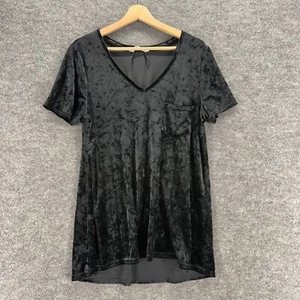 Spring & Mercer T-Shirt Women L Large Black Velvet V-Neck Short Sleeve Pockets - Picture 1 of 7