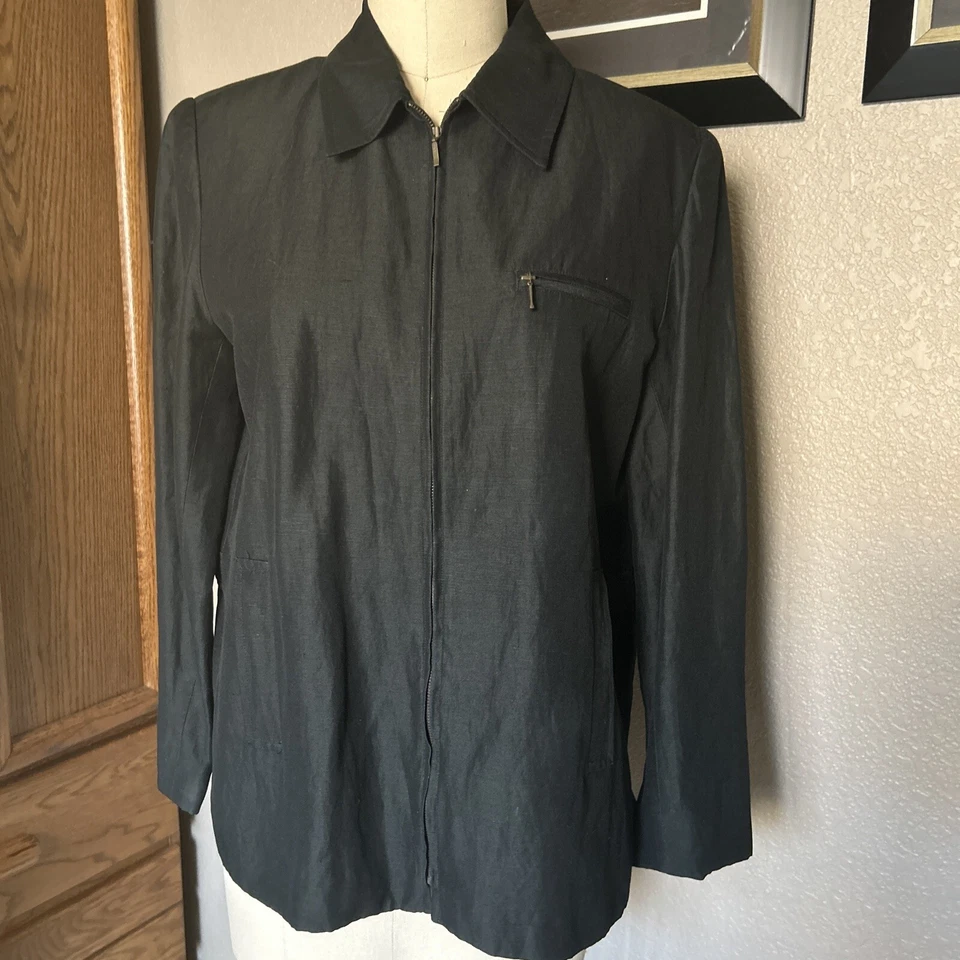 Classiques Entier Zip.  Up Long Sleeve Collared Jacket Small Silk Linen - Изображение 1 из 4