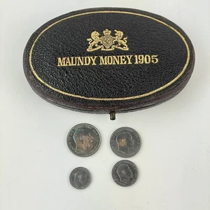 Cased Great Britain Edward VII 1905 Maundy Coin Set 1p 2p 3p & 4p Silver - Picture 1 of 5