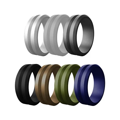Paquete de 7 anillos deportivos de goma para hombre con ranuras a rayas de silicona de 8 mm #7-14 Foto 1 de 4